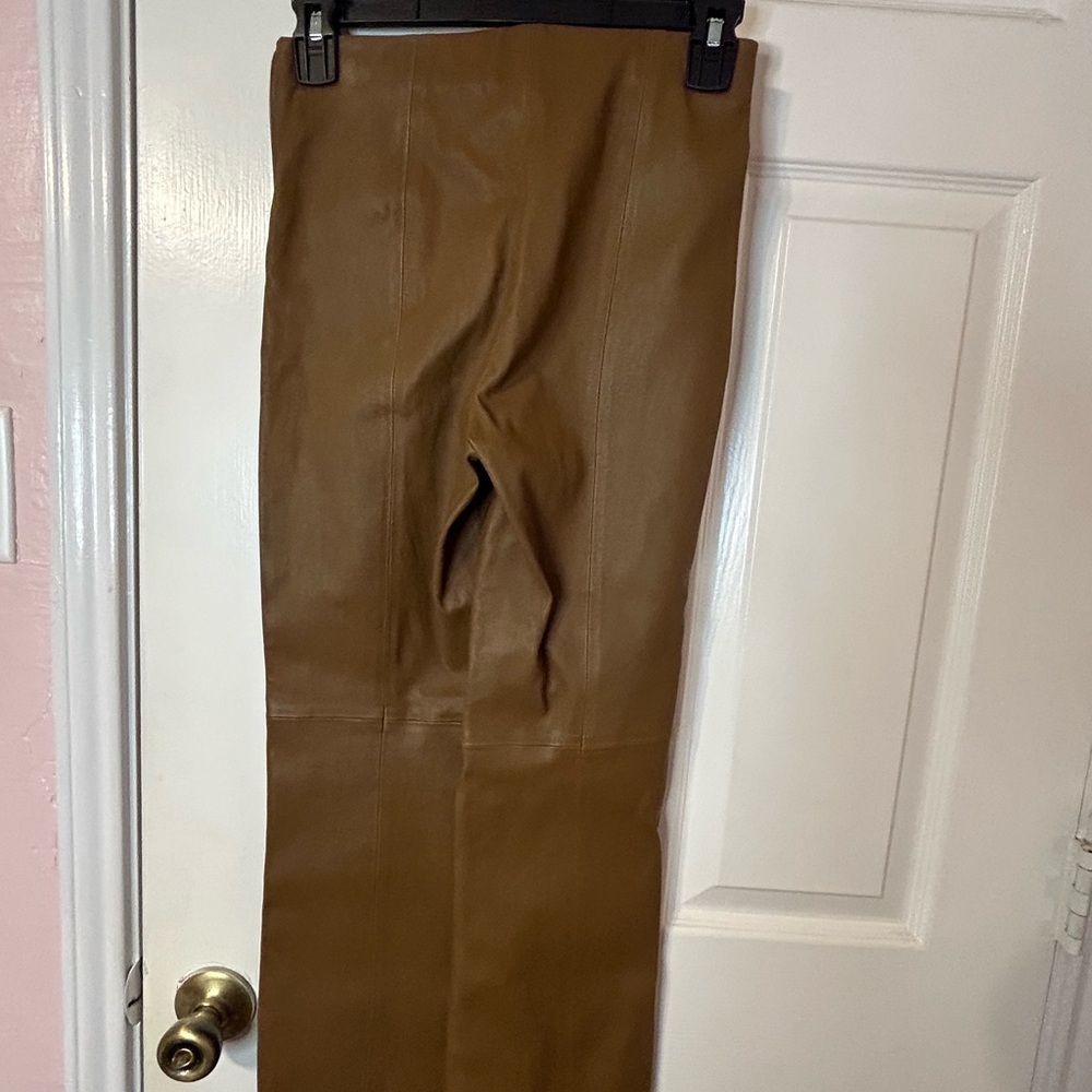 Beautiful Vince Brown Leather Slack Dress Pants Crop Women's XS Friendly $1,295